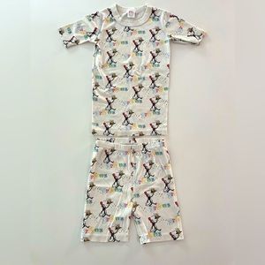 Unisex Hanna Andersson size 140/US 10 short pajama set, white & rainbow Dr.Seuss